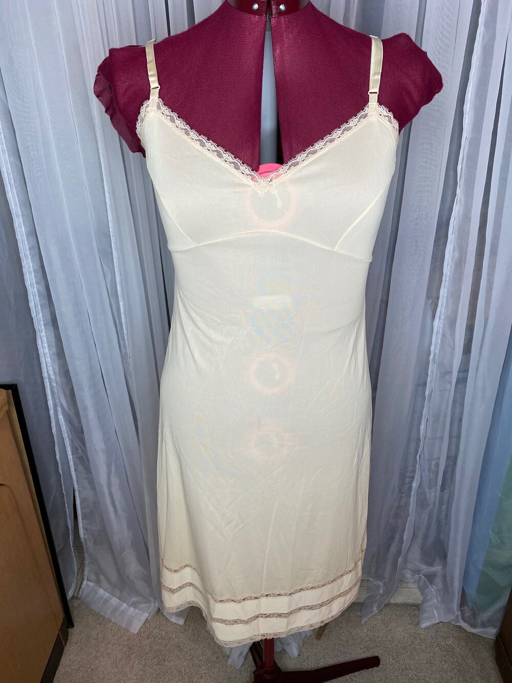 slip dress nude triple lace hem